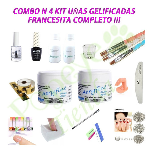 Combo N4 Kit Construccion Uñas Gelificadas Gel Torno Pincel