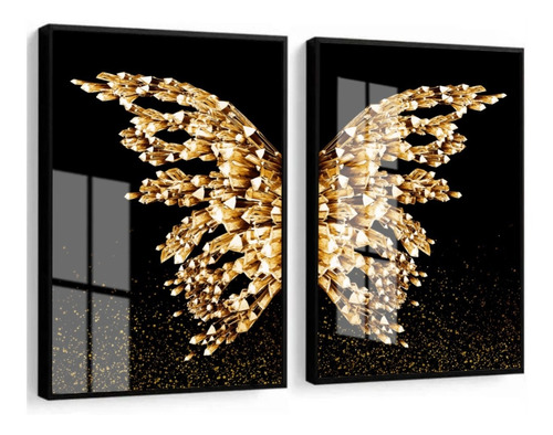 Quadro Decorativo Borboleta Asas Douradas Luxo C Vidro 60x80