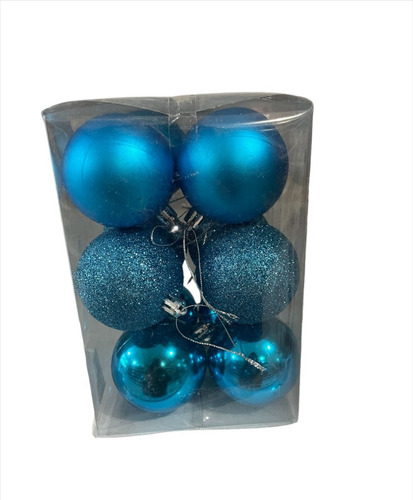 Pack 12 Esferas Azul Bambalina Navideña Decoración Árbol 6cm