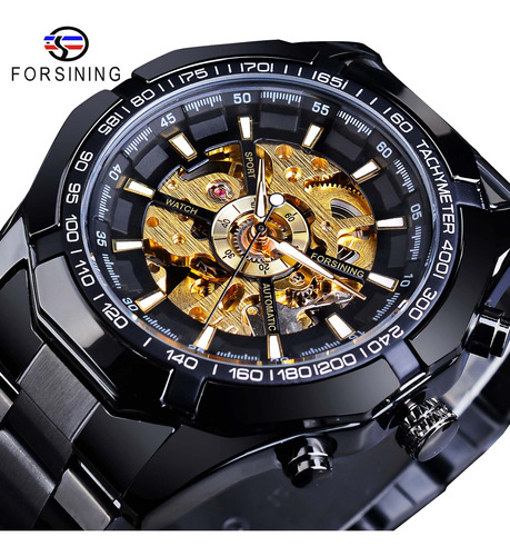 Relógio Masculino Forsining Skeleton Automatic Em Aço Inoxid