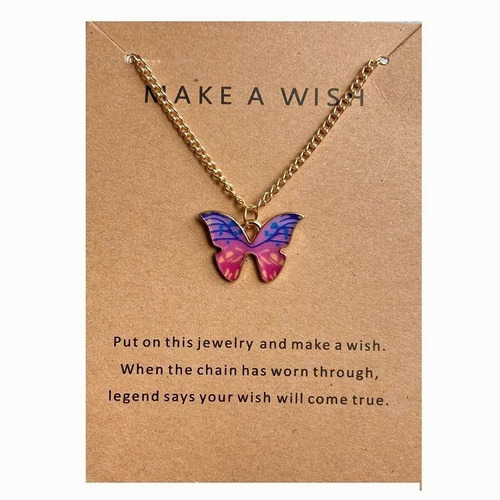 Collar Mariposa Acero Quirurgico Rosa/violeta  Make A Wish 