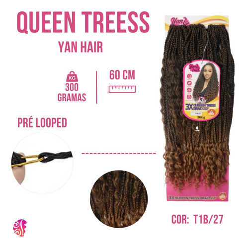Cabelo Queen Tress Braids Tranças Pronta 300gr - Yan Hair Cor Preto Com Californiana Mel T1b/27