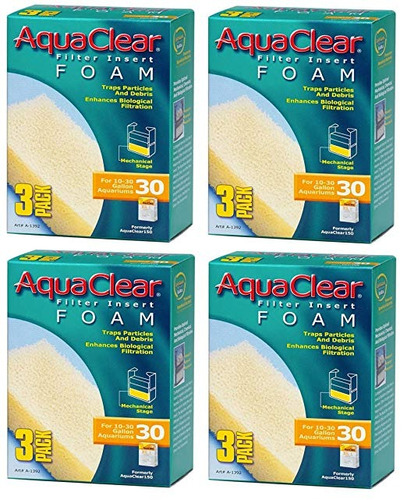 Aquaclear Espuma Inserciones, 3-pack (paquete De 12, 30 Galo