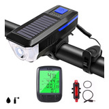 Farol Lanterna Solar Bike Buzina + Pisca + Veloc. Luz Noturn