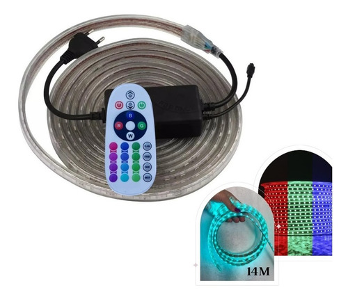 Fita Mangueira Led Rgb 14m 5050 Ip68 Fonte + Controle 220v