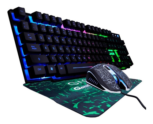 Teclado Mouse Y Mouse Pad Kit Gamer Led Rgb Multiplataformas