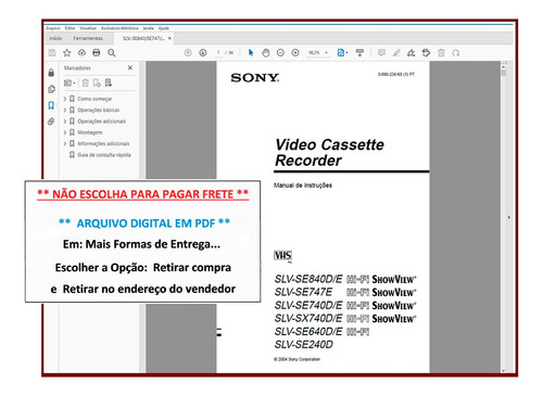 Manual Vídeo Cassete Sony Linha Slv-se-sx Em Pdf (digital)