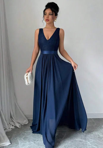 Vestido Elegante De Cóctel Con Cuello En V Y Malla De Encaje | MercadoLibre