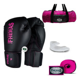 Kit Muay Thai Luva Bandagem Bucal Bolsa Pink Pro 14oz