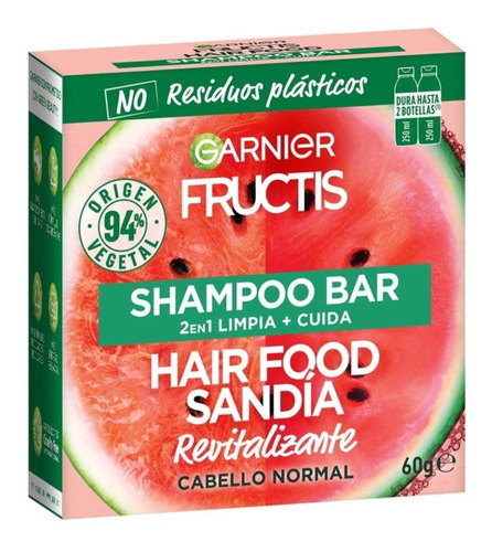 Shampoo Bar Garnier Fructis  Sandía Revitalizante 60g 2 Pack