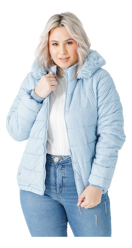 Jaqueta Feminina Plus Size De Nylon Puffer Capuz Impermeável