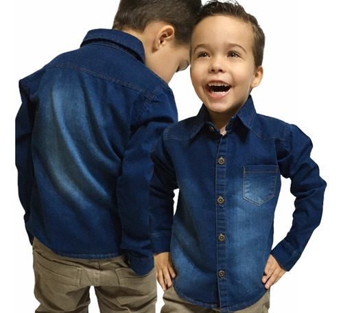 Camisa Jeans Infantil Menino Masculina Criança Premium Luxo