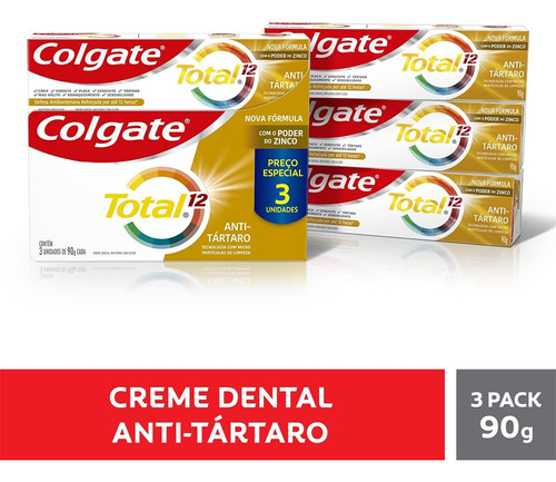 Creme Dental Total 12 Anti-tártaro 3 Unidades De 90g Cada Colgate