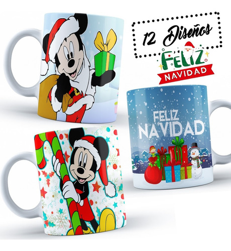 12 Plantillas Navideñas Mickey Para Tazas Editables