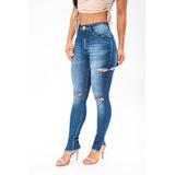 Calça Jeans Feminina Hot Pants Cintura Alta Rasgada 21206