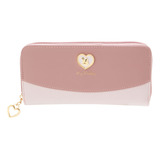 Cartera Larga De Piel Rosa Cremallera Cartera Larga Corazón