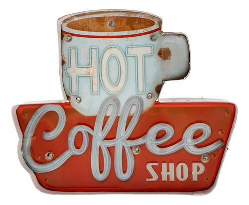 Vintage Metal Tinsigncoffee Plaque Caja De Luz Led Bar Pub