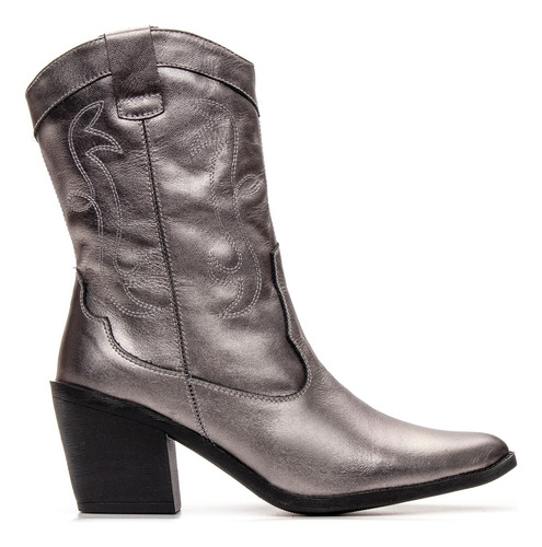 Bota Western Feminina Couro Legítimo Bordada Bico Fino Macia