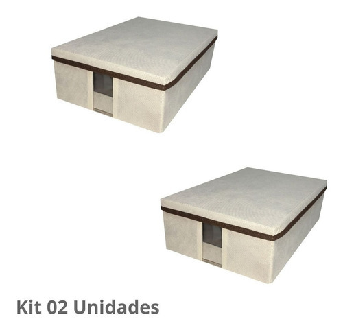 Kit 02 Caixas Sapateiras Individual Com Visor E Tampa Grande Cor Bege