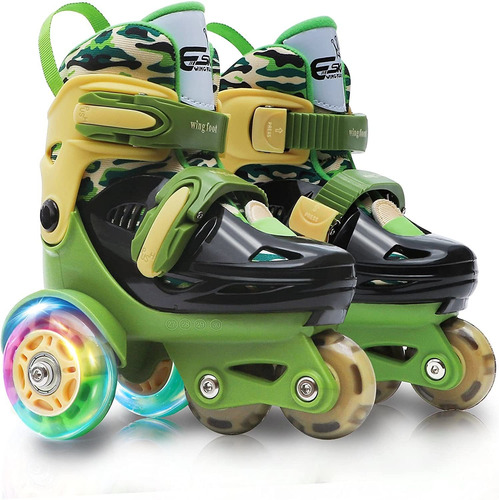 Patines Ajustables Para Niños Ruedas Led Color Verde Xs