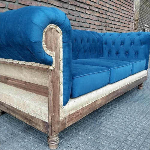 Sillón Sofá Chesterfield Rústico 2.0 Pana Antimanchas Azul 