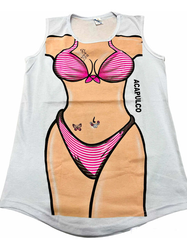 Camiseta Estampada Para Dama Bikini Playa Verano Acapulco