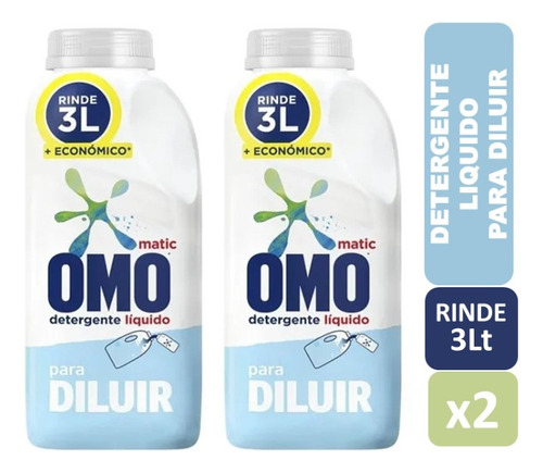 Pack X 2 Omo Detergente Líquido Para Diluir 500ml Rinde 3lt