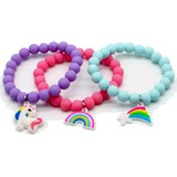 Pulseira Infantil Kit Charm 3 Peças Coloridas Festa Presente