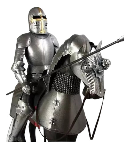 Estátua Cavaleiro De Armadura Lança Medieval Em Metal