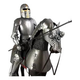 Estátua Cavaleiro De Armadura Lança Medieval Em Metal