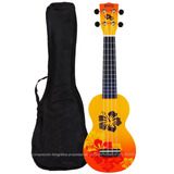 Ukelele Soprano Diseño Mahalo + Funda + Pua Hibiscus Naranja