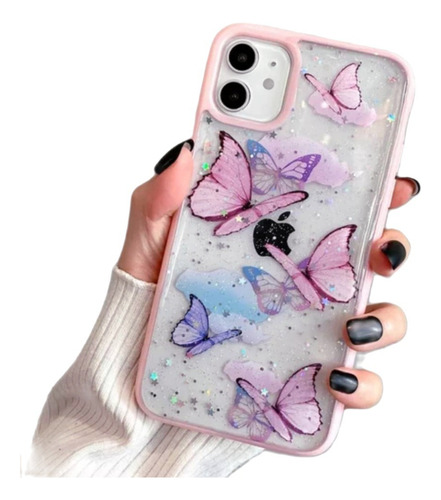 Funda Mariposas Pink Para iPhone 12 11 Pro Max 8 7 Plus Se