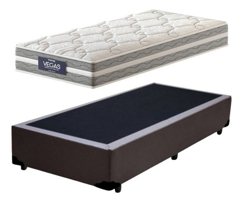 Cama Box Solteiro + Colchão Mola Ensacada Probel Vegas Cor Marron