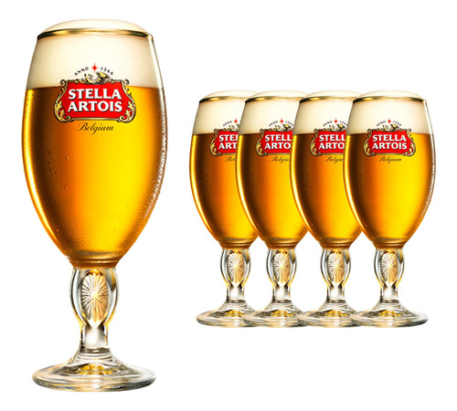 Jogo De 4 Taças Stella Artois 330ml Pasabahce Borda Dourada