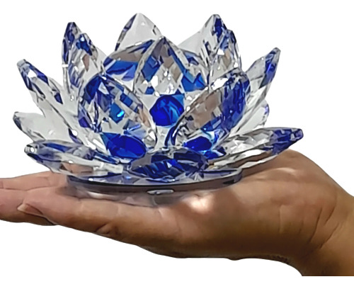 Flor De Lótus Azul 14 Cm Cristal De Vidro 
