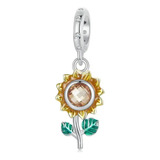 Charm Dije Flor Girasol Cristal Fabricado En Plata 925