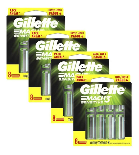 Kit Carga Gillette Mach3 Sensitive Com 32 Unidades