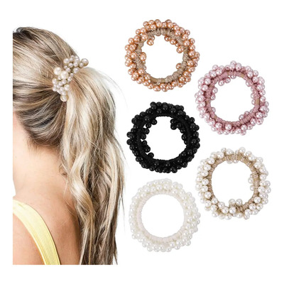 5 Scrunchies Elásticas Para El Cabello Perlas Niñas Mujeres Paquetes Combinados