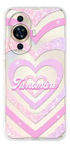 Funda Para Huawei Para Mujer Corazón Rosa Con Tu Nombre