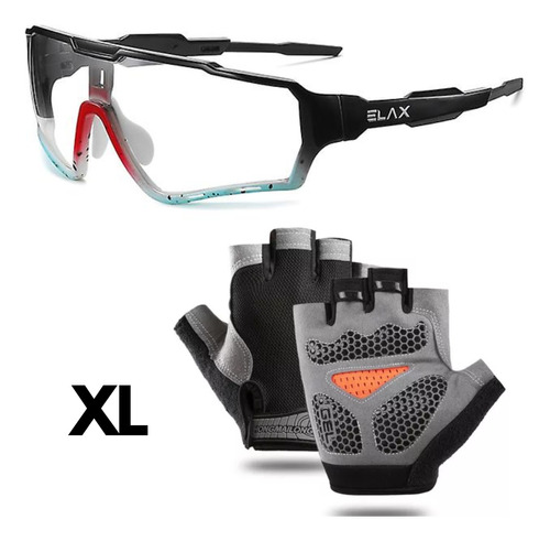 Kit Oculos Lente Fotocromatico Elax Original + Luva Ciclismo