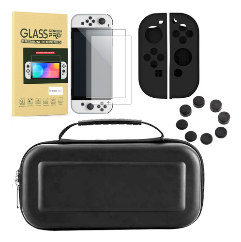 Kit Case Nintendo Switch Oled Pelicula Grip Silicone Joy Con