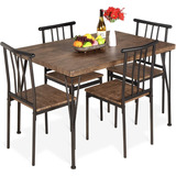 Comedor De 5 Piezas De Metal Y Madera, Color Cafe Drift