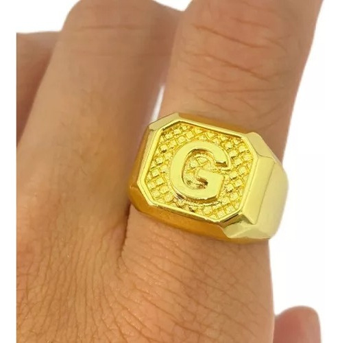 Anel De Ouro 18k Masculino Letra G Banhado Dedeira Exclusivo