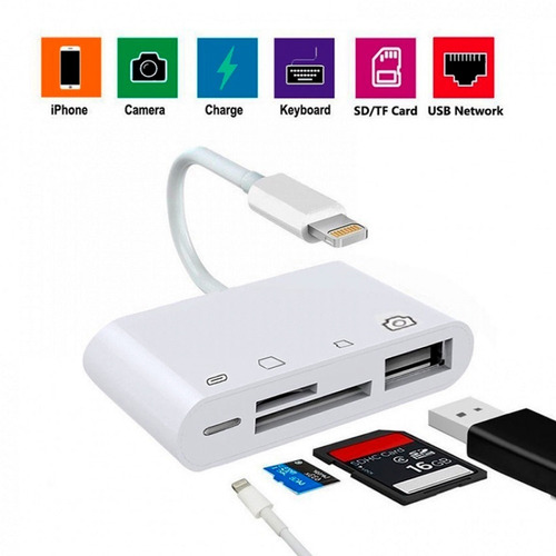 Adaptador Lightning Leitor Pen Drive E Cartão Sd Para iPhone