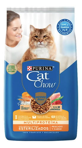 Alimento Cat Chow Defense Plus Esterilizados Para Gato Adulto Sabor Pescado Y Carne En Bolsa De 15 kg