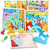 Pack X5 Juegos De Encastre Figuras Montessori Animales Dinos