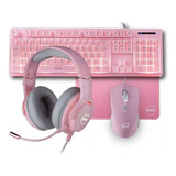 Kit Gamer Rosa C/ Teclado, Mouse, Headset E Mouse Pad