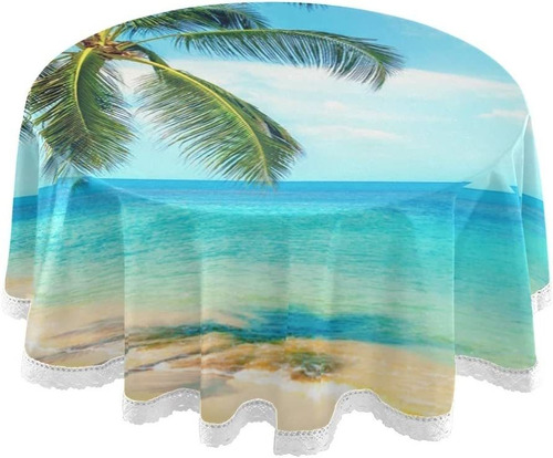 Tropical Beach Palm Summer Manteles Redondos Para El Ho...