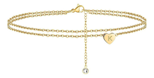 Pulsera K Heart Initial Beach Tobillo Para Mujer Oro De 14