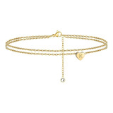 Pulsera K Heart Initial Beach Tobillo Para Mujer Oro De 14